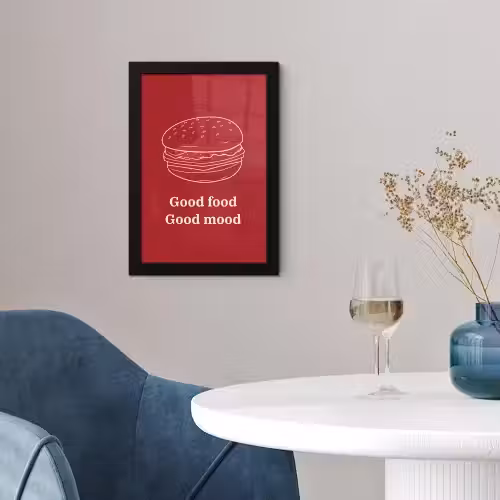 Dieprood - Lijntekening - Tekst - Hamburger fotolijst zwart zonder passe partout klein -sfeer4