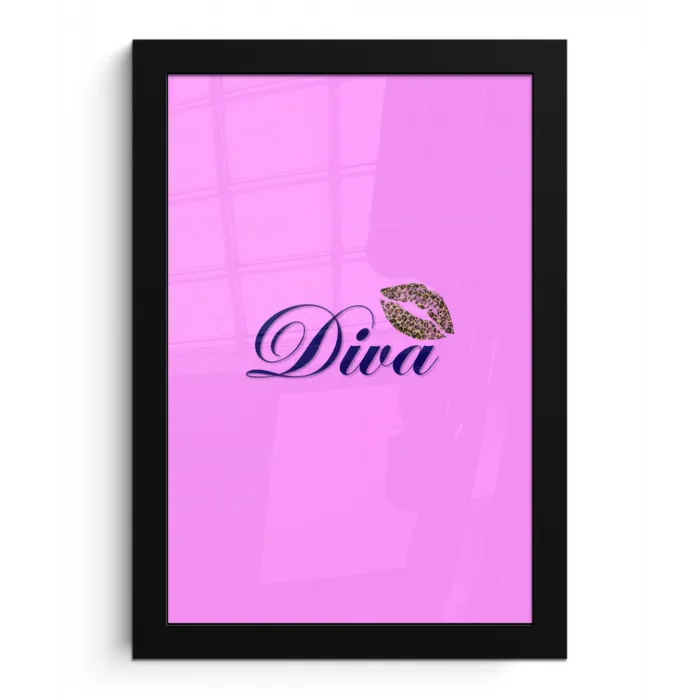 Diva - Lip - Panterprint - Roze fotolijst zwart zonder passe partout klein -3d