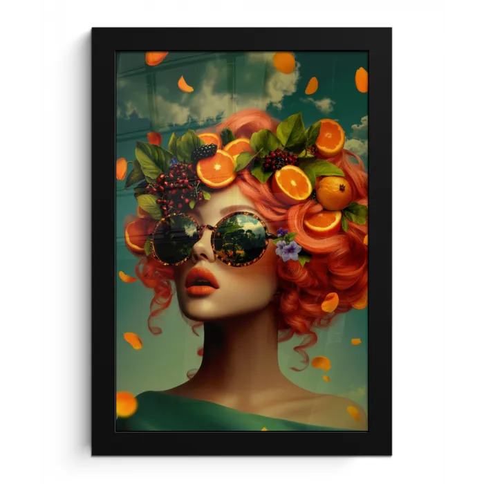 Vrouw - Sinaasappel - Bessen - Oranje fotolijst zwart zonder passe partout klein -3d