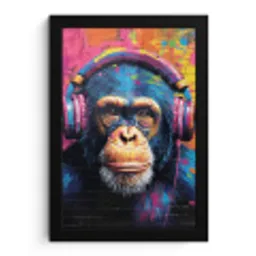 Graffiti - Chimpanzee - Street art - Koptelefoon - Aap fotolijst zwart zonder passe partout klein -3d
