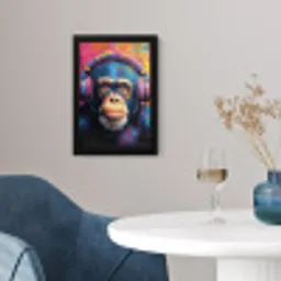 Graffiti - Chimpanzee - Street art - Koptelefoon - Aap fotolijst zwart zonder passe partout klein -sfeer4