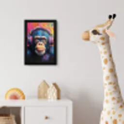 Graffiti - Chimpanzee - Street art - Koptelefoon - Aap fotolijst zwart zonder passe partout klein -usfeer4_kinderkamer