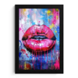Graffiti - Lippen - Felroze - Geschilderd fotolijst zwart zonder passe partout klein -3d