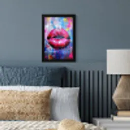 Graffiti - Lippen - Felroze - Geschilderd fotolijst zwart zonder passe partout klein -sfeer3