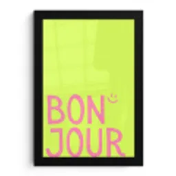 Groen - Smiley - Bonjour - Roze fotolijst zwart zonder passe partout klein -3d