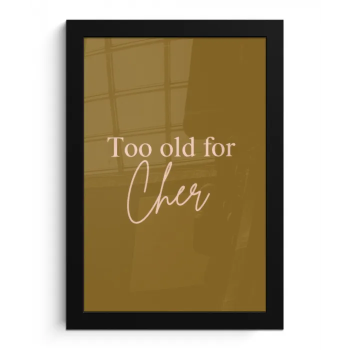 Groen - Too old for cher - Roze fotolijst zwart zonder passe partout klein -3d