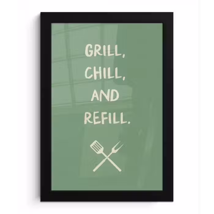 Grill - Groen - Zomer - Quote fotolijst zwart zonder passe partout klein -3d