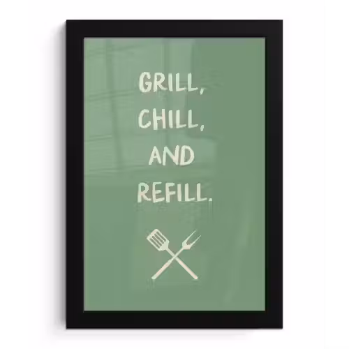 Grill - Groen - Zomer - Quote fotolijst zwart zonder passe partout klein -3d