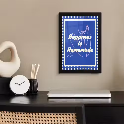 Lijntekening - Vrouw - Quote - Blauw fotolijst zwart zonder passe partout klein -sfeer1