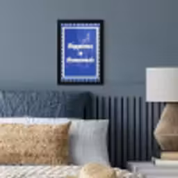 Lijntekening - Vrouw - Quote - Blauw fotolijst zwart zonder passe partout klein -sfeer3