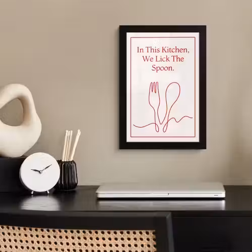 Minimalistisch - Vork - Lepel - Lijntekening fotolijst zwart zonder passe partout klein -sfeer1