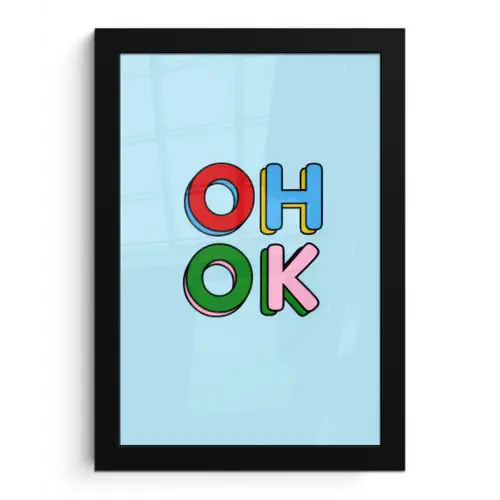 Oh ok - Blauw - Kleurrijk fotolijst zwart zonder passe partout klein -3d