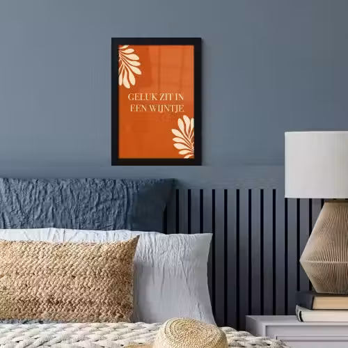 Oranje - Wijntje - Quote fotolijst zwart zonder passe partout klein -sfeer3