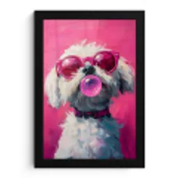 Pink - Hond - Bubbel fotolijst zwart zonder passe partout klein -3d