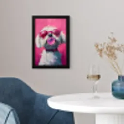 Pink - Hond - Bubbel fotolijst zwart zonder passe partout klein -sfeer4