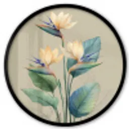 Paradijsvogelbloemen - Blauwgroene bladeren - Beige Fotolijst rond zonder passe partout klein -3d