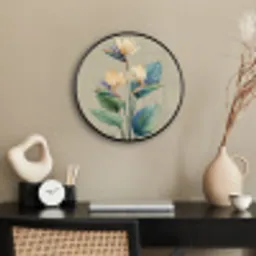 Paradijsvogelbloemen - Blauwgroene bladeren - Beige Fotolijst rond zonder passe partout klein -sfeer1