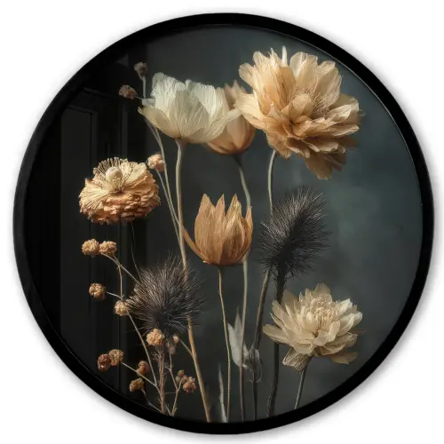 Boeket - Bloemen - Licht - Zwart Fotolijst rond zonder passe partout klein -3d