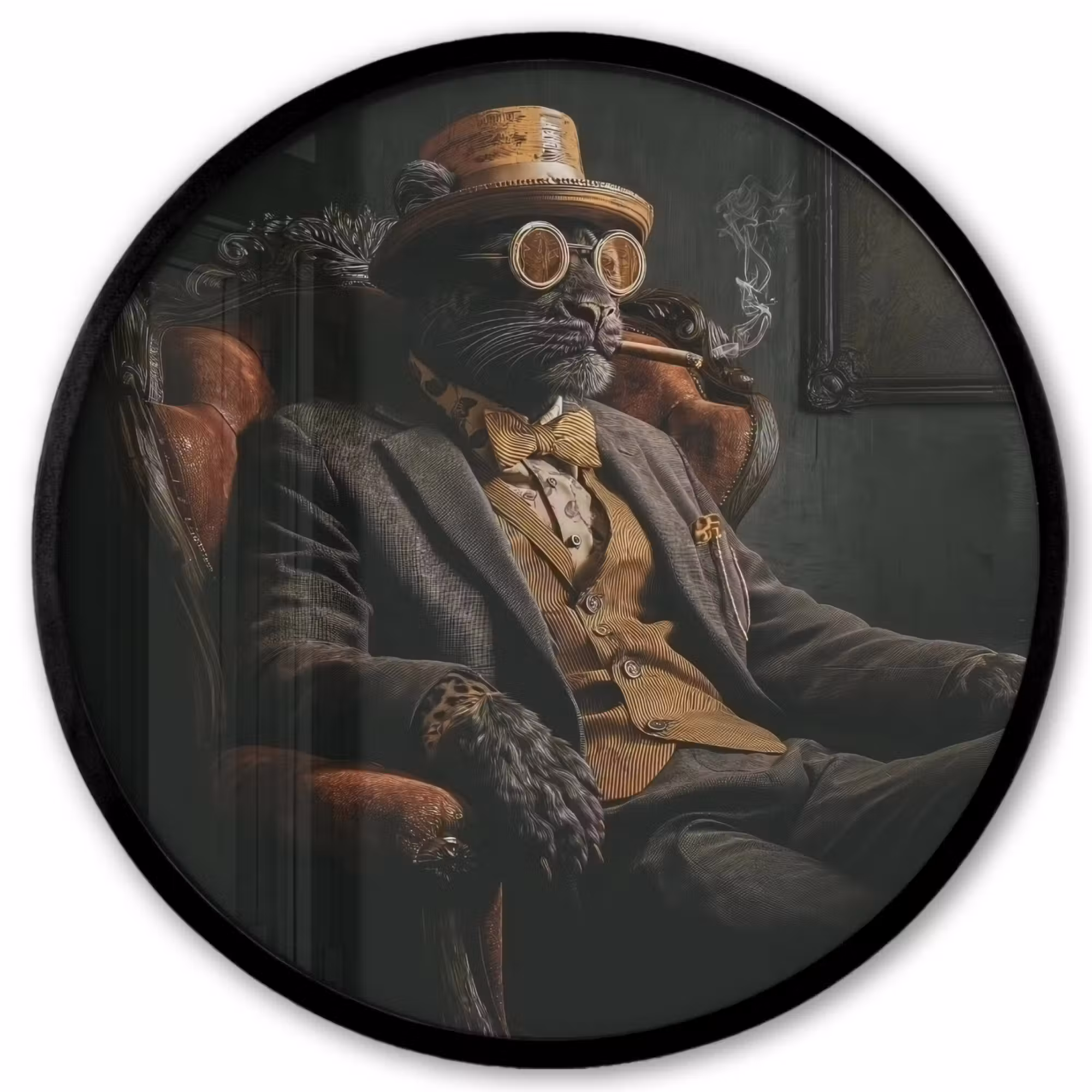 Photo Frame Round - Cat - Suit - Orange - Cigar