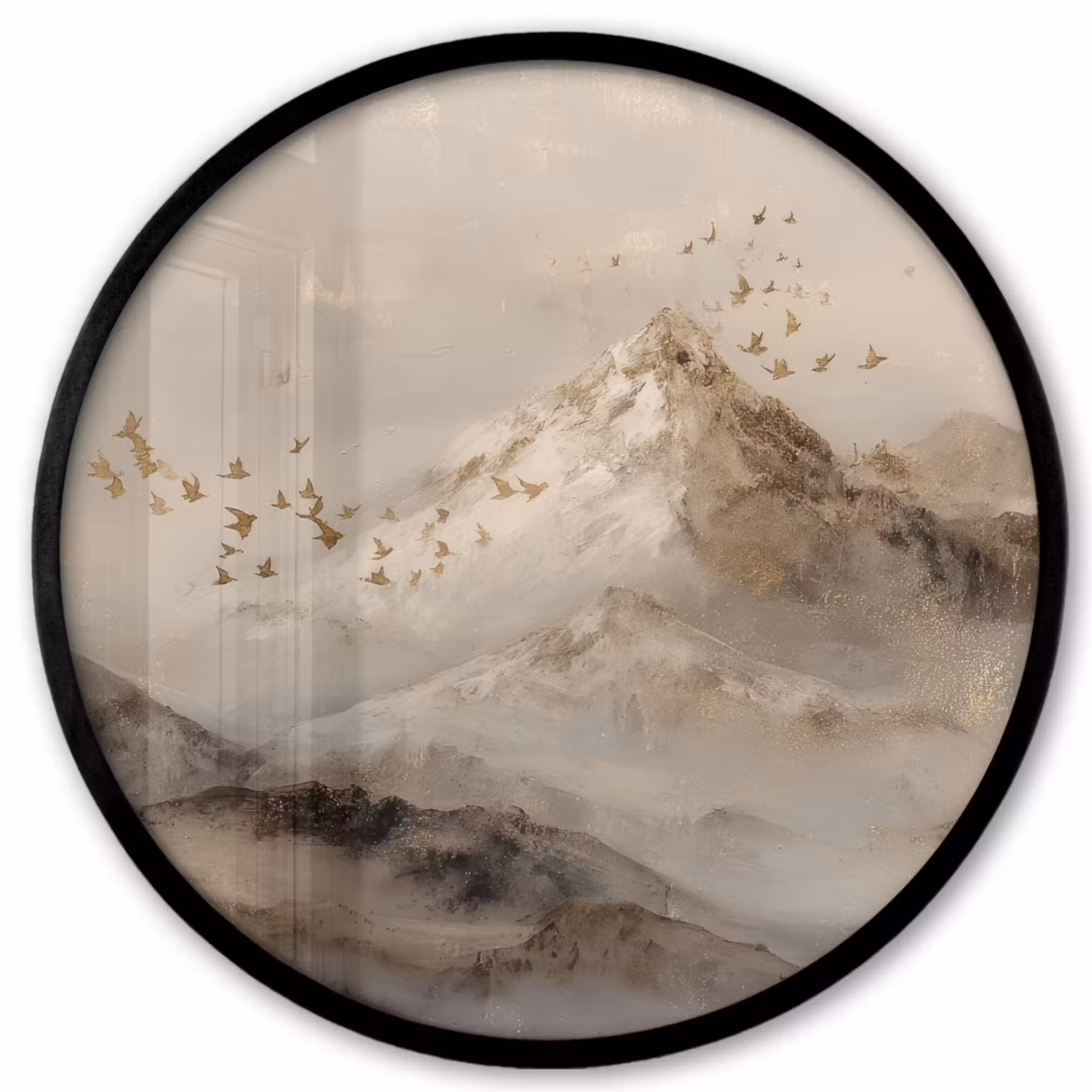 Photo Frame Round - Mountain landscape - Fog - Brush strokes
