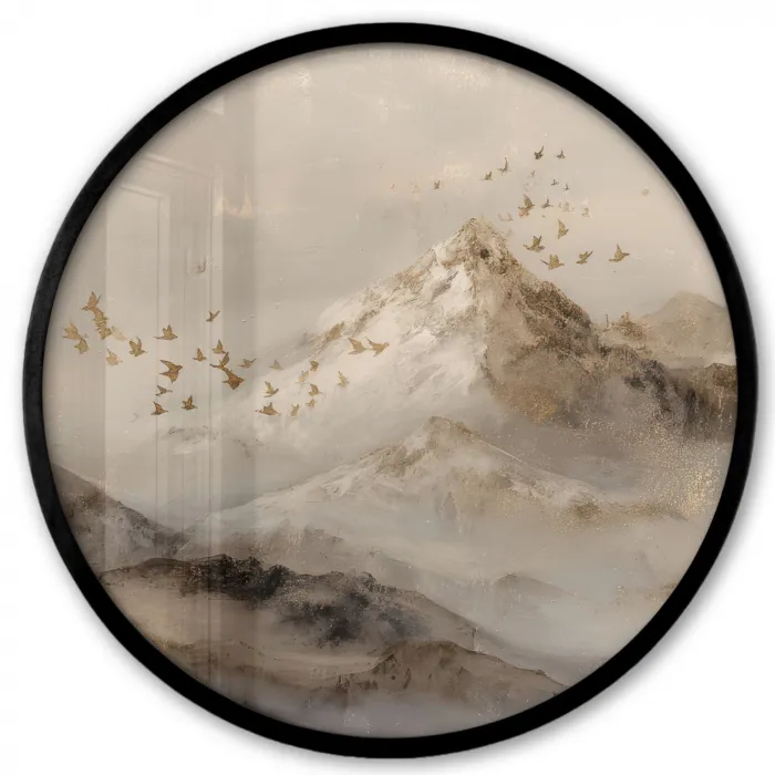 Berglandschap - Mist - Penseelstreken Fotolijst rond zonder passe partout klein -3d