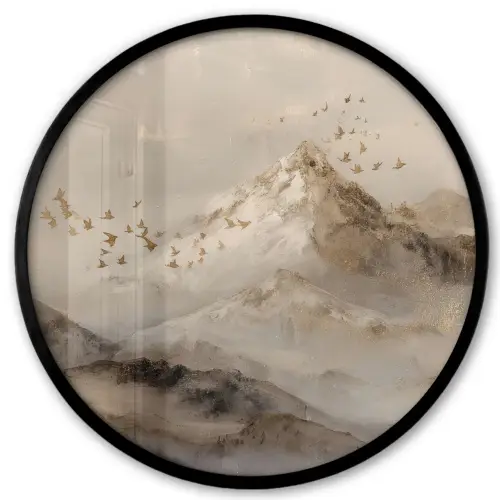 Berglandschap - Mist - Penseelstreken Fotolijst rond zonder passe partout klein -3d