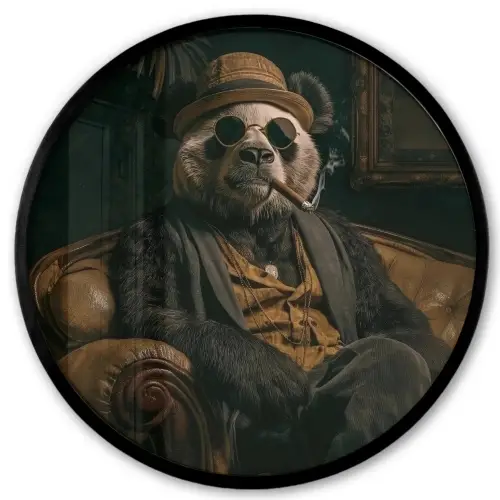 Panda - Hoed - Bril - Pak Fotolijst rond zonder passe partout klein -3d