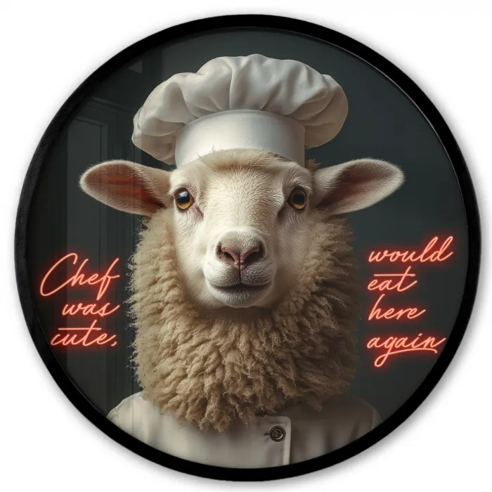 Schaap - Kokskleding - Neon - Quote Fotolijst rond zonder passe partout klein -3d