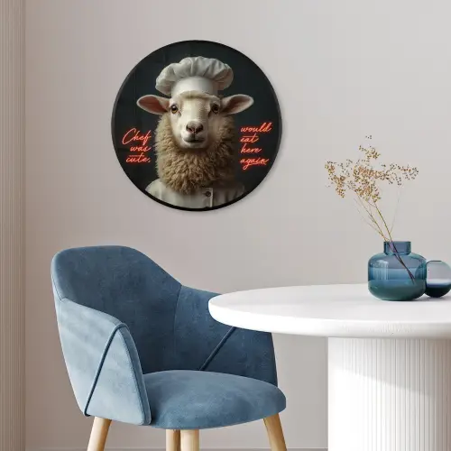 Schaap - Kokskleding - Neon - Quote Fotolijst rond zonder passe partout klein -sfeer2