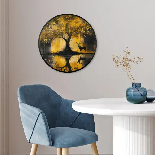 Boom - Verflook - Hert - Natuur - Goud Fotolijst rond zonder passe partout klein -sfeer2