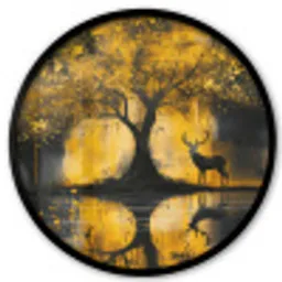 Boom - Verflook - Hert - Natuur - Goud Fotolijst rond zonder passe partout klein -3d