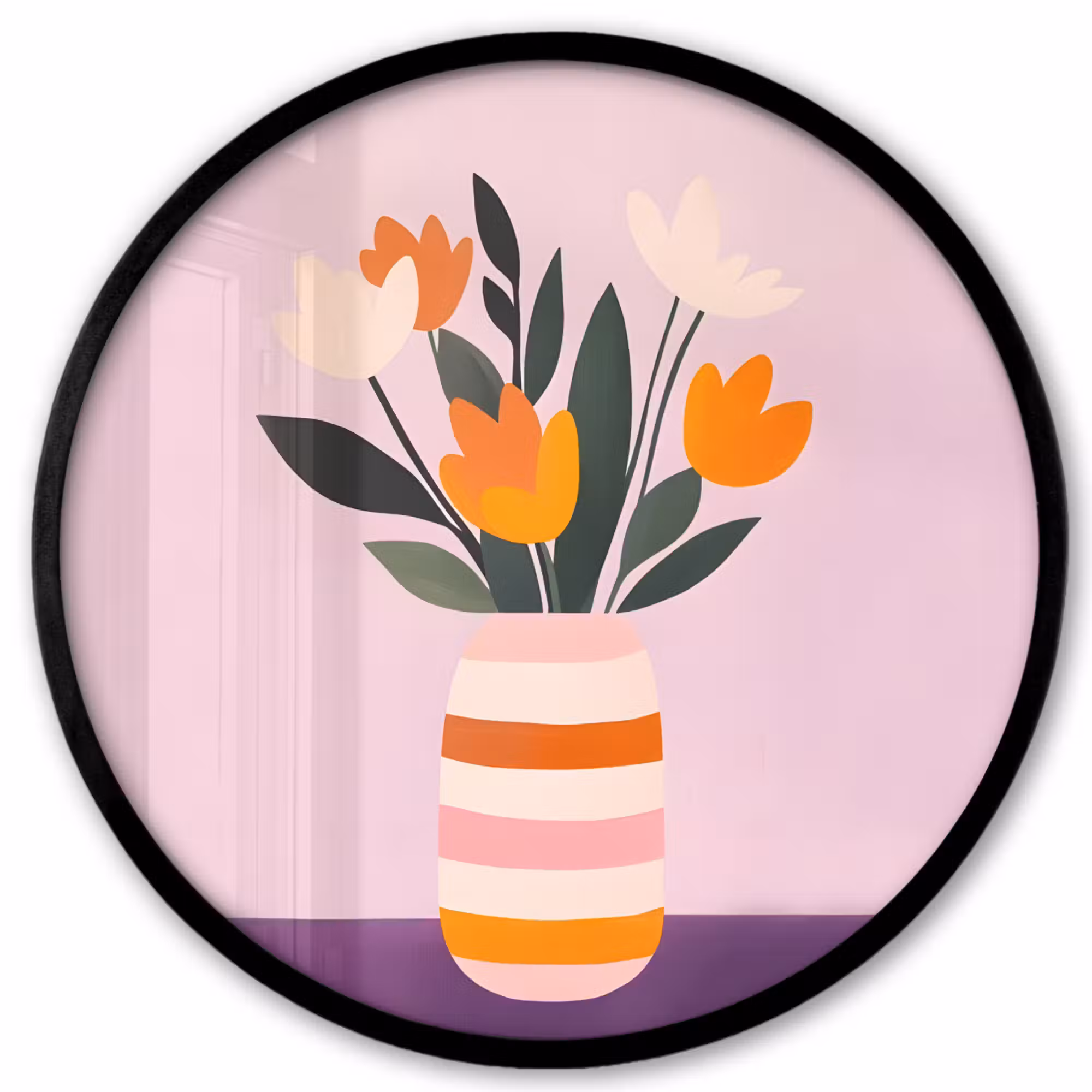 Photo Frame Round - Tulips - Vase - Stripes - Purple