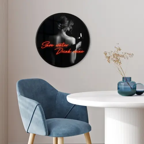 Wijn - Vrouw - Neon - Quote Fotolijst rond zonder passe partout klein -sfeer2