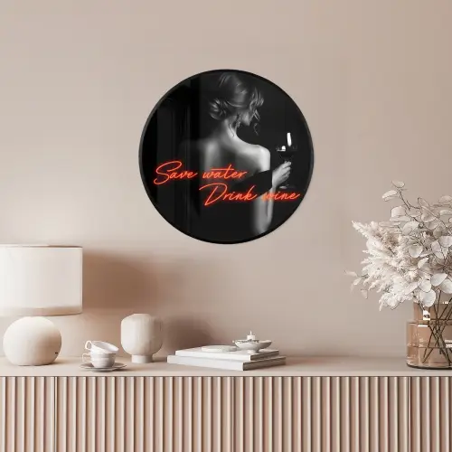 Wijn - Vrouw - Neon - Quote Fotolijst rond zonder passe partout klein -sfeer3