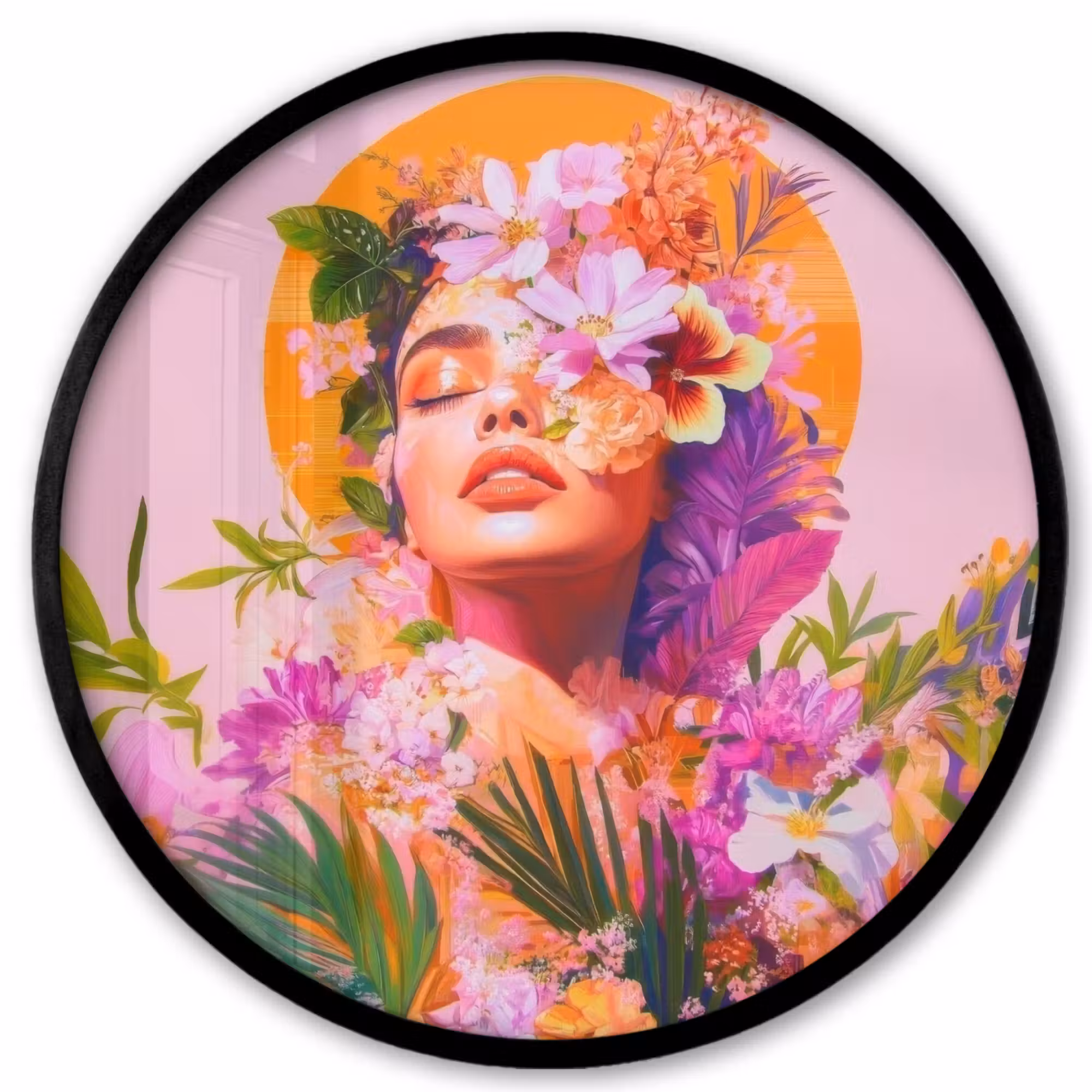 Photo Frame Round - Woman - Abstract - Circle - Flowers