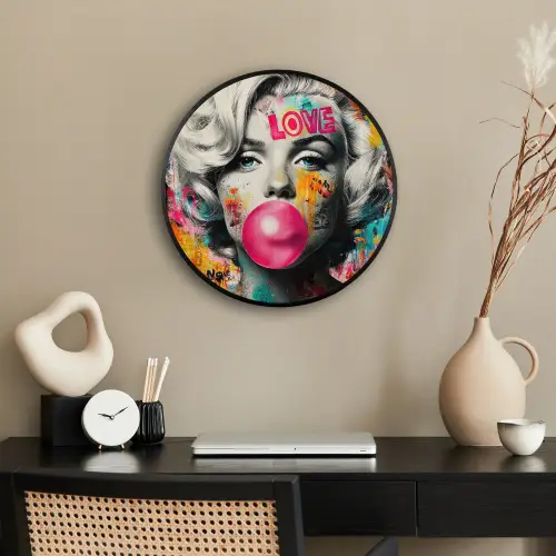 Vrouw - Kauwgom - Graffiti - Neonkleuren Fotolijst rond zonder passe partout klein -sfeer1