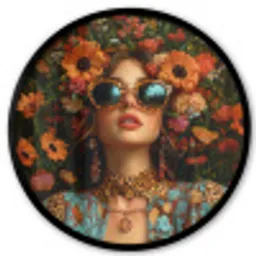 Vrouwen - Bloemen - Modern - Bril - Abstract Fotolijst rond zonder passe partout klein -3d