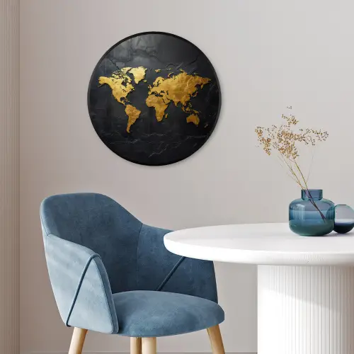 Wereldkaart - Goud - Steen Fotolijst rond zonder passe partout klein -sfeer2