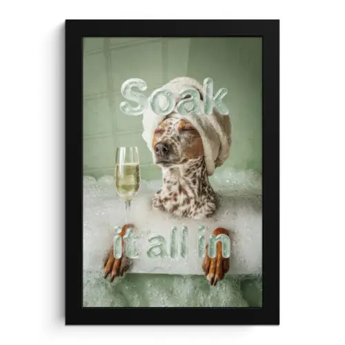 Soak it all in - Hond - Bad fotolijst zwart zonder passe partout klein -3d