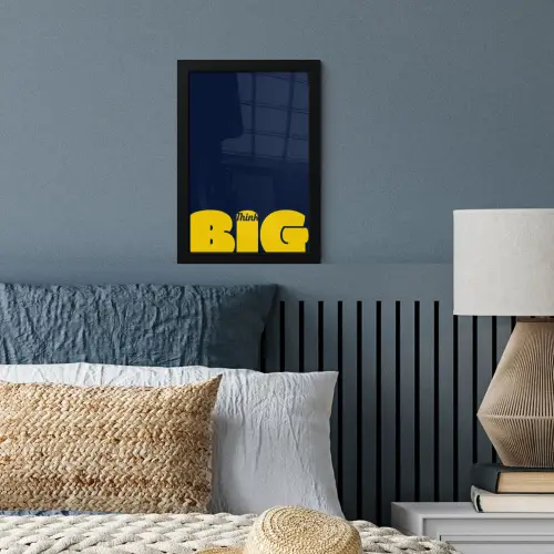 Think big - Blauw - Geel fotolijst zwart zonder passe partout klein -sfeer3