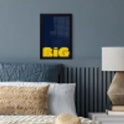 Think big - Blauw - Geel fotolijst zwart zonder passe partout klein -sfeer3