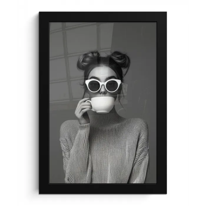 Vrouw - Koffie - Zwart - Wit fotolijst zwart zonder passe partout klein -3d