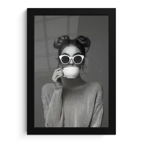 Vrouw - Koffie - Zwart - Wit fotolijst zwart zonder passe partout klein -3d