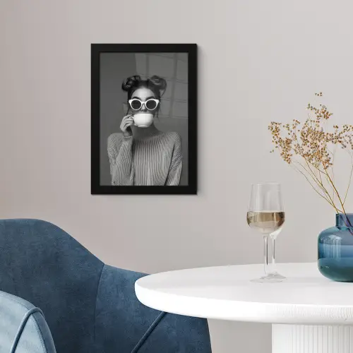 Vrouw - Koffie - Zwart - Wit fotolijst zwart zonder passe partout klein -sfeer4