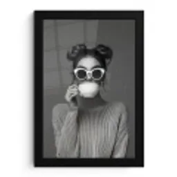 Vrouw - Koffie - Zwart - Wit fotolijst zwart zonder passe partout klein -3d