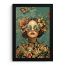Vrouw - Bloemen - Vlinders - Natuur - Vintage fotolijst zwart zonder passe partout klein -3d