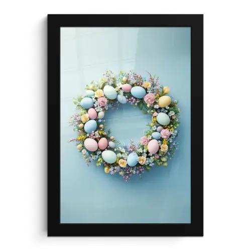 Krans - Eieren - Bloemen fotolijst zwart zonder passe partout klein -3d