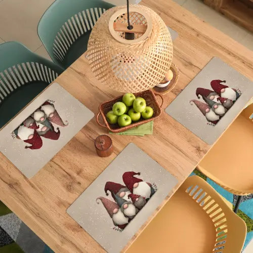 Kabouters - Kerst - Sneeuw - Puntmutsen Placemat vinyl groot -zzsfeer5_Kitchenyeah-website