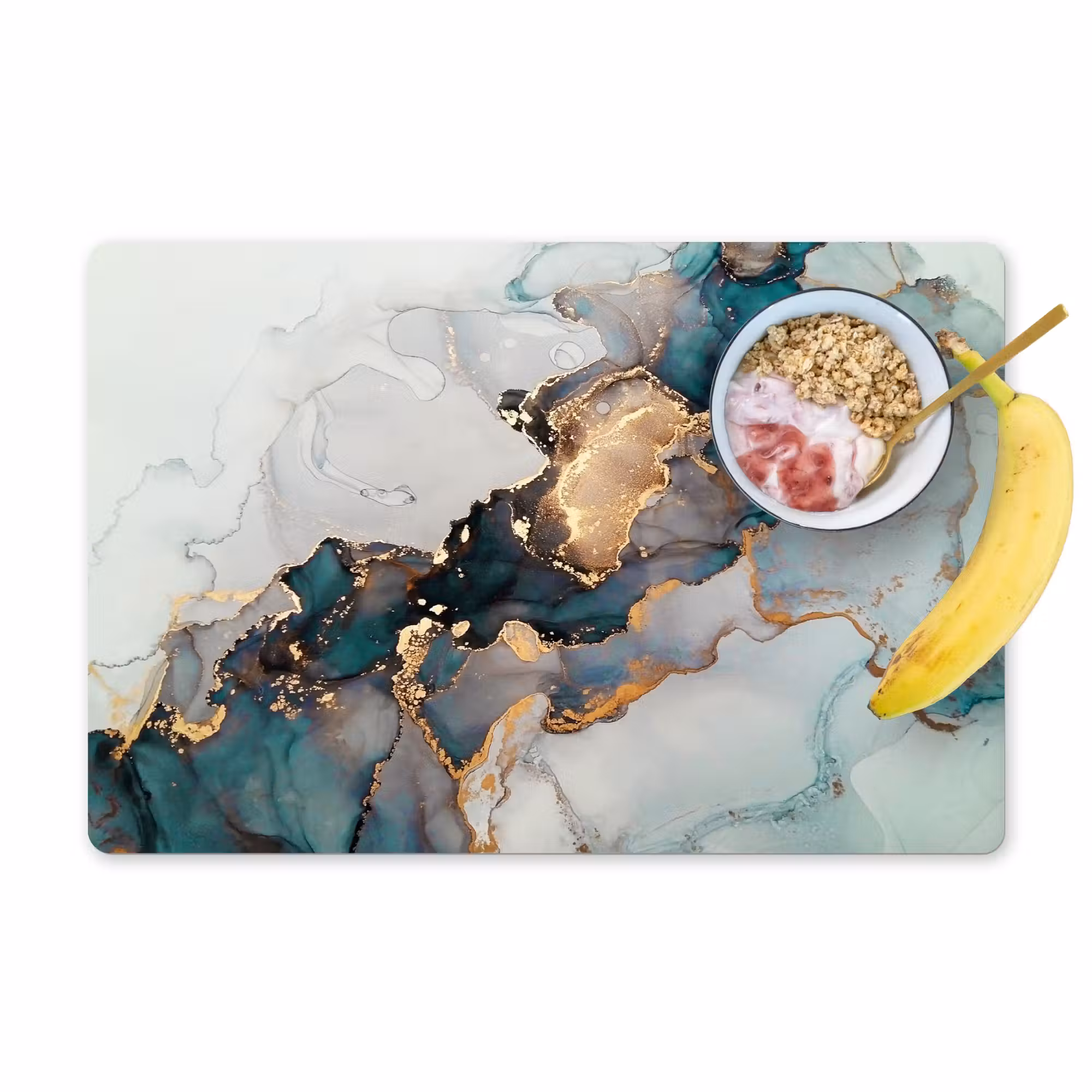 Placemat - 6 pieces - Marble print - Gold - Blue