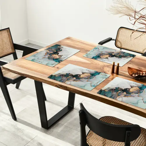 Marmer print - Goud - Blauw Placemat vinyl groot -zzsfeer4_Kitchenyeah-website